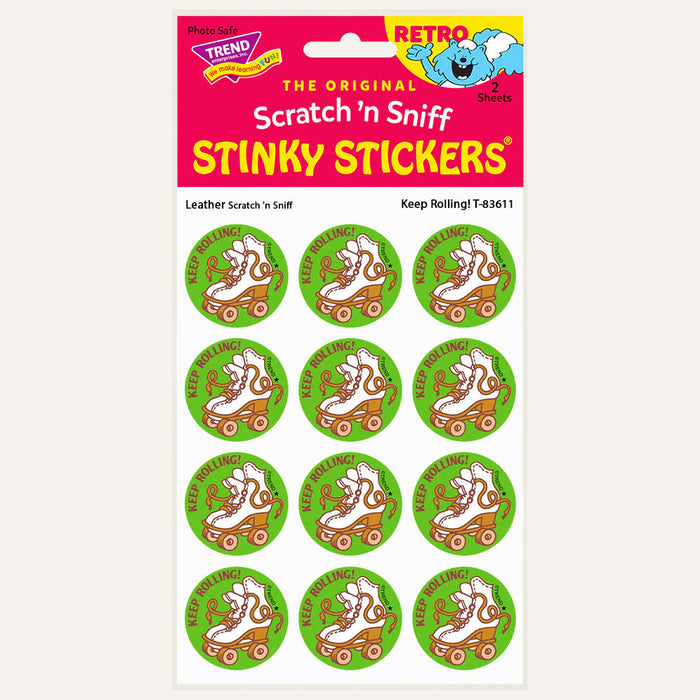 Keep Rolling! Leather Scented Retro Scratch 'n Sniff Stinky Stickers